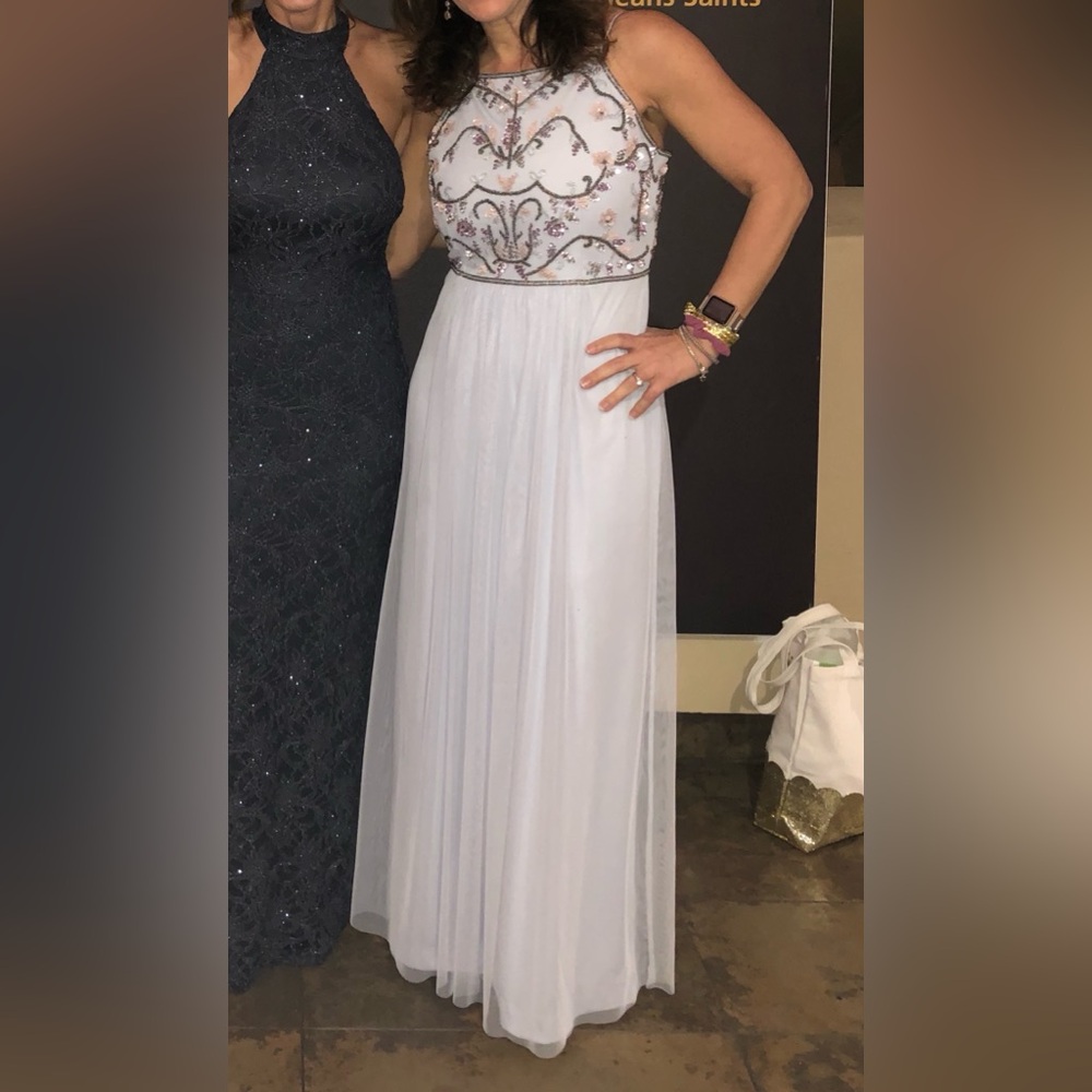 Elegant Pale Blue Embroidered Evening Gown